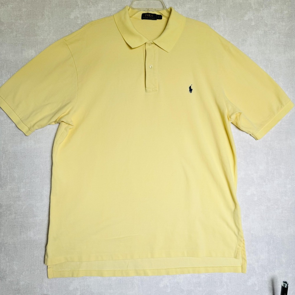 Ralph Lauren Polo Shirt‎ Mens XLT Tall Yellow 100% Cotton Pony Logo Classic
